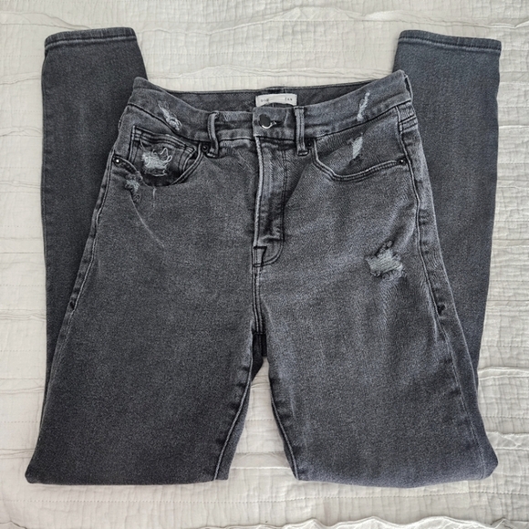 Good American Good Waist Distressed Skinny Jeans Black | Size 4/27 - Picture 1 of 9